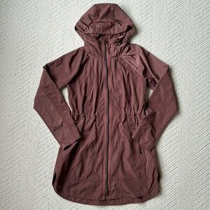 Athleta Rose Colored Rain Jacket with Removable Hood + Bungee Cord Cinch Waist